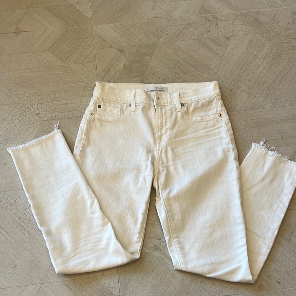 7 For All Mankind White Straight Leg Jeans